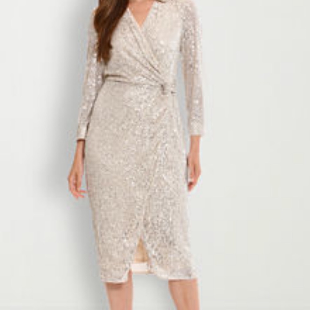 Elegant Cream Wrap Sequin Dress